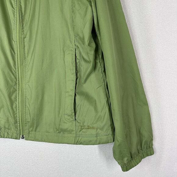 LL Bean Womens Nylon Windbreaker L Lime Green Hooded Zip Front Travel FLAW - Picture 2 of 14